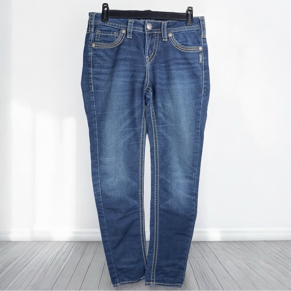 Silver Jeans Womens Dark Blue Contrast Stitched Skinny Pants Size W28/L31 - Picture 2 of 12